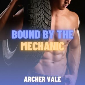 eBook cover showing a blue-collar mechanic teasing his chained gay puppyplay sex slave.