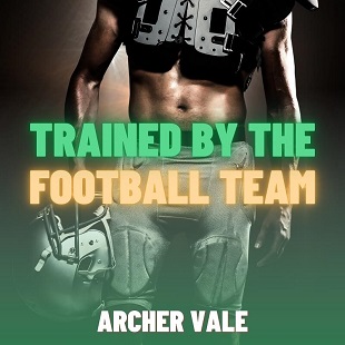eBook story cover showing a shirtless football player using his hairy abs to control a gay nerd.