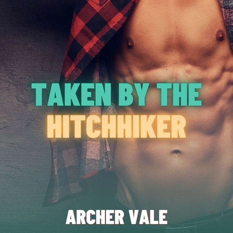 Gay chastity story cover showing a hitchhiker alpha male showing off his hard abs and chest.