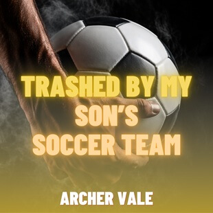 Gay pissing story cover showing a findom jock gripping a soccer ball while using his teacher.